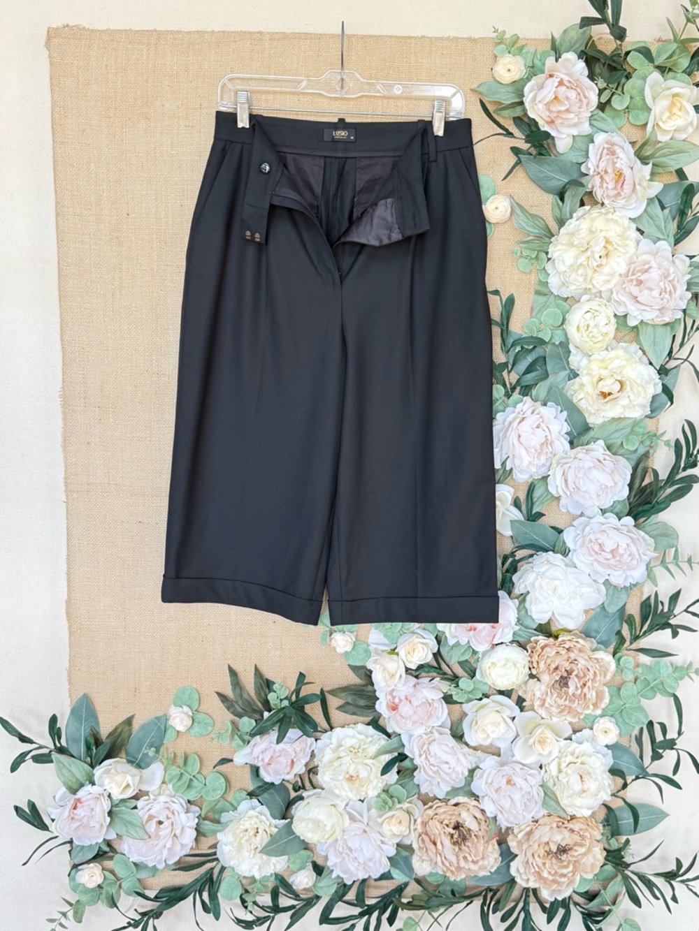 Black Wide-Leg Cropped Trousers Exclusive Culottes High quality LUSIO